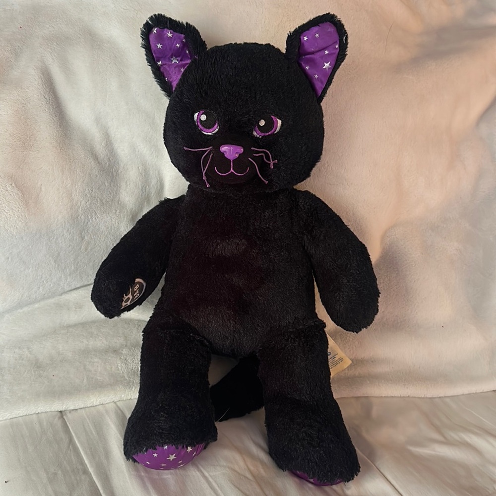 Build a Bear black kitty cat with purple satin starry eyed ears clean, good cond